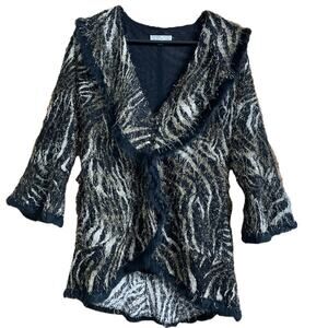 Alberto Makali Animal Print Shaggy Sweater Coat Medium